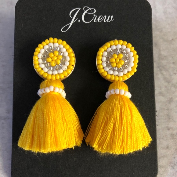 J. Crew Beaded Tassel Stud Earrings Rich Saffron - Picture 2 of 7